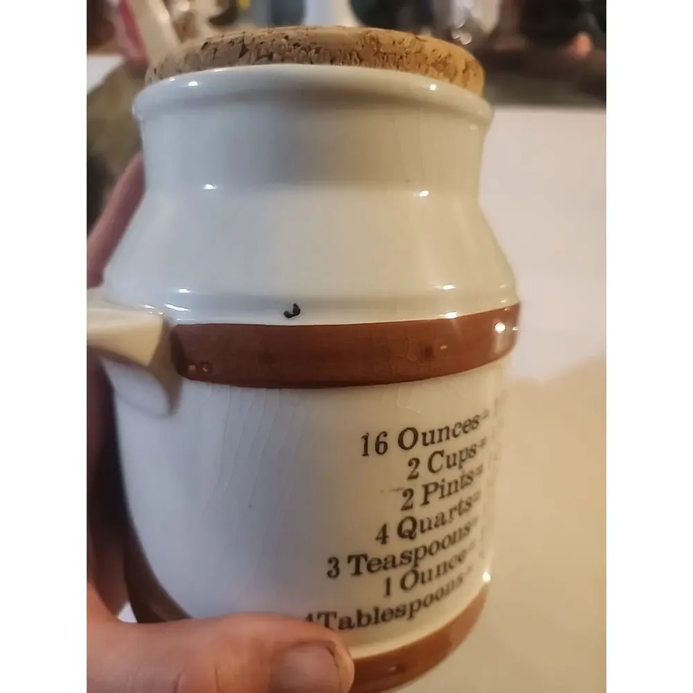 FTD Ceramic Milk Cream Can Shaped Ceramic Utensil Holder with Measurement Info